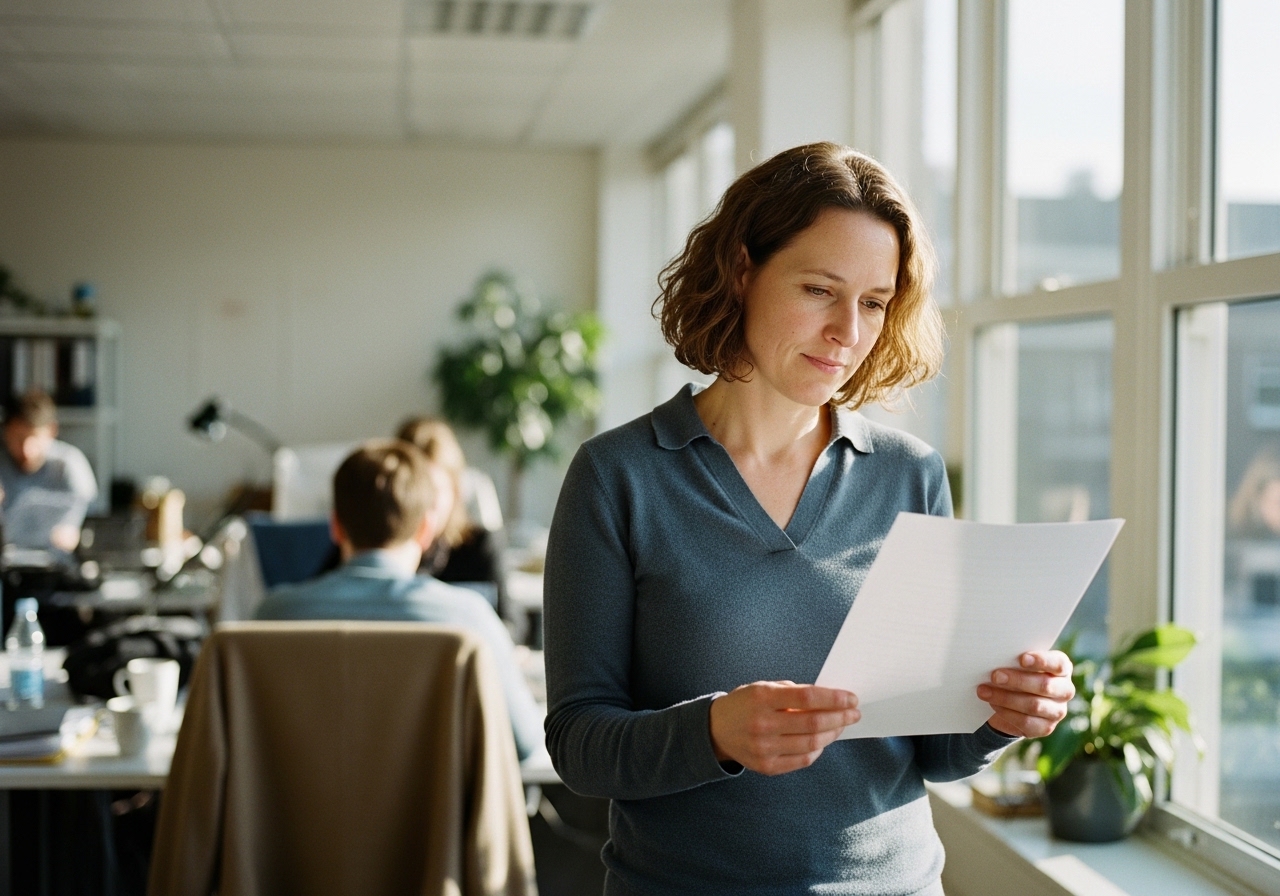 Manager bekijkt een geprint inzichtrapport met grafieken