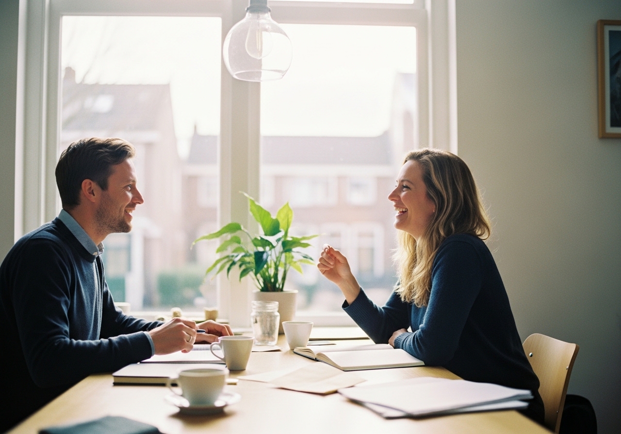 Twee professionals schudden elkaar de hand in een licht kantoor