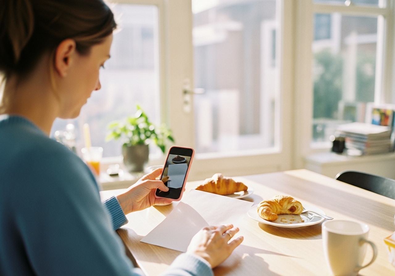 Klant fotografeert een papieren brief met de smartphone om te uploaden
